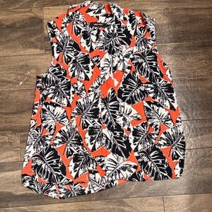 Nine West Black and Orange Leaf Print Blouse
